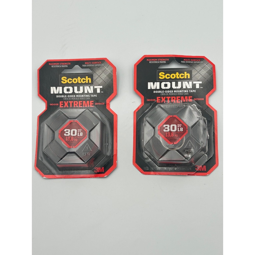 Scotch Mount Extreme Double Sided Mounting Tape 30lb 60in 414H Lot of 2 3M